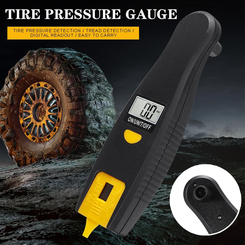 New Arrival 1pc Digital Tire Pressure Gauge with Tread Depth Measurement 0-100PSI for Tire Pressure Alarm Systems
New Arrival 1pc Digital Tire Pressure Gauge with Tread Depth Measurement 0-100PSI for Tire Pressure Alarm Systems