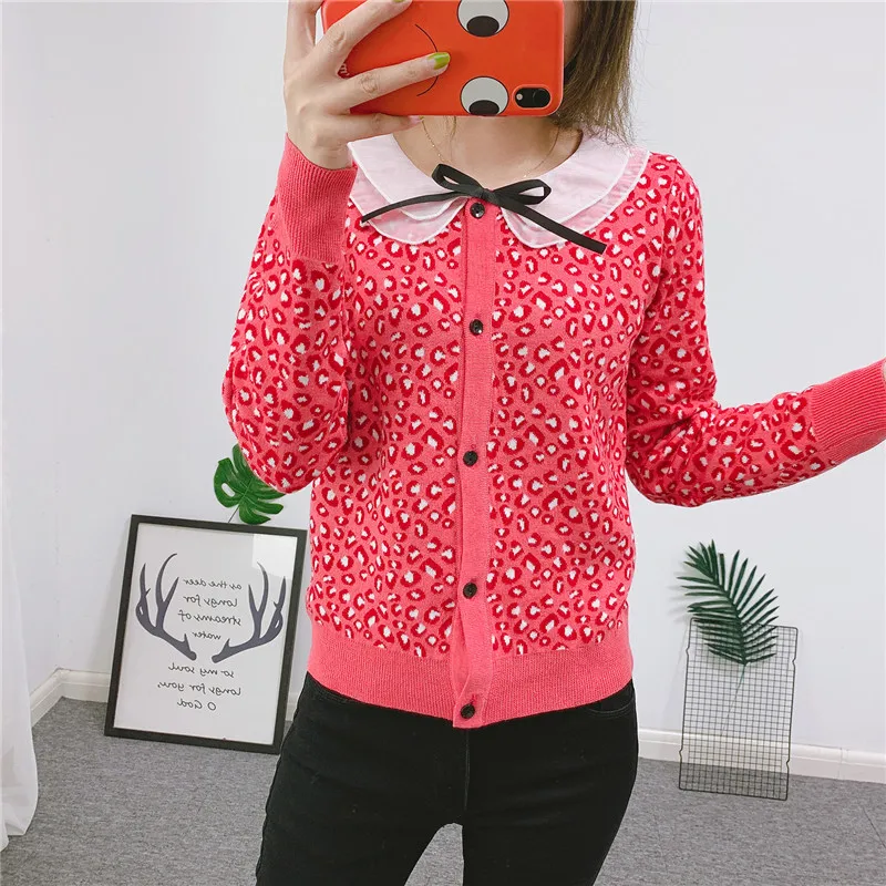 Cute Doll Collar Leopard Acquard Cardigan 2019 Fall Single Breasted Sweater Coat Knit Wool Blend Cardigans Coat Women Sweaters
Cute Doll Collar Leopard Acquard Cardigan 2019 Fall Single Breasted Sweater Coat Knit Wool Blend Cardigans Coat Women Sweaters