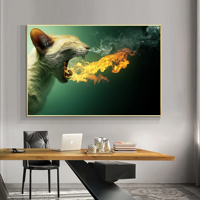 

Плакаты на холсте с изображением кота и огня, абстрактные принты животных, настенные художественные картины для гостиной, Современный домашний декор, комнатное украшение