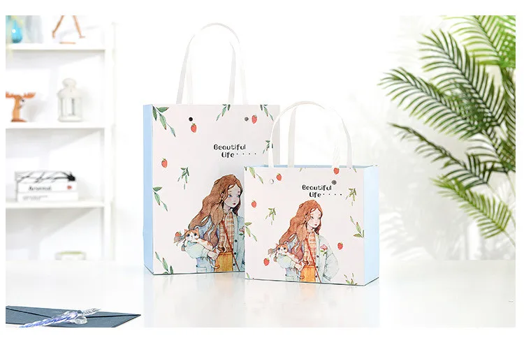 packaging gift bags with handle girls pattern paper bags wedding