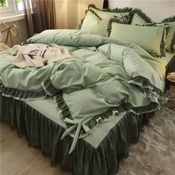 Green lace Bedding Set twin Full Queen King Bedspread princess Duvet Cover set Pillowcase girls lace bed skirt luxury bedclothes
Green lace Bedding Set twin Full Queen King Bedspread princess Duvet Cover set Pillowcase girls lace bed skirt luxury bedclothes