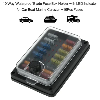 10 Way Waterproof Blade Fuse Box Holder with LED Indicator for Car Boat Marine Caravan +16Pcs Fuses
10 Way Waterproof Blade Fuse Box Holder with LED Indicator for Car Boat Marine Caravan +16Pcs Fuses