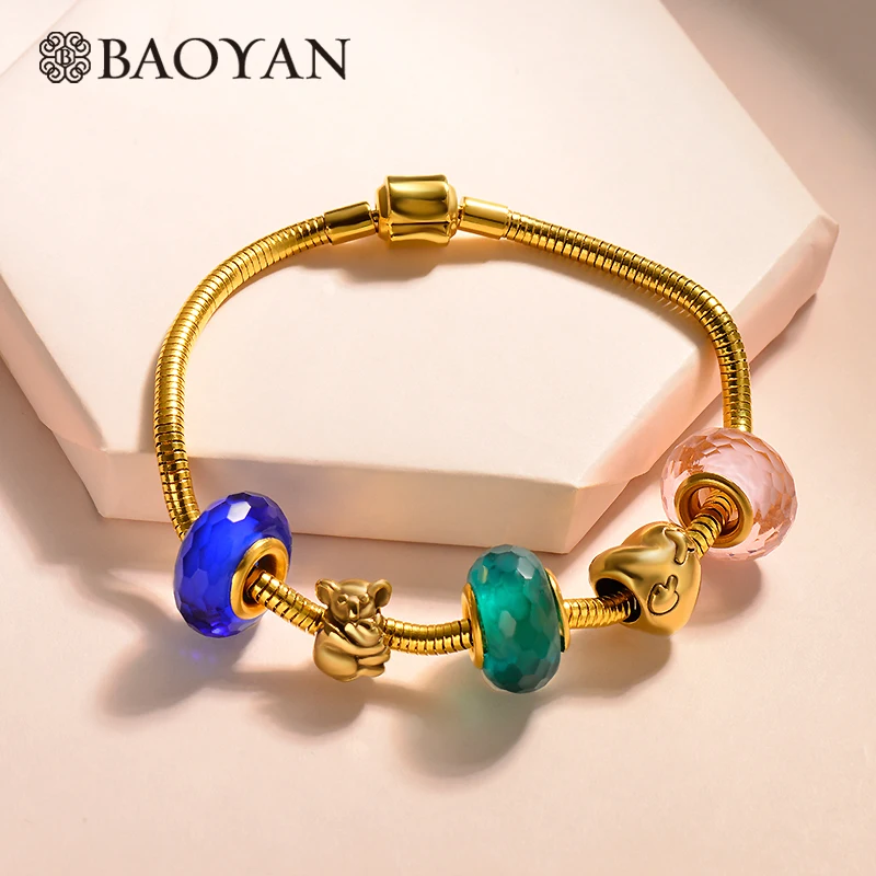 BAOYAN Animal Charm Bracelet Femme Fashion Snake Chain DIY Crystal Bead Bracelet Gold Plating Stainless Steel Bracelet For Women
BAOYAN Animal Charm Bracelet Femme Fashion Snake Chain DIY Crystal Bead Bracelet Gold Plating Stainless Steel Bracelet For Women