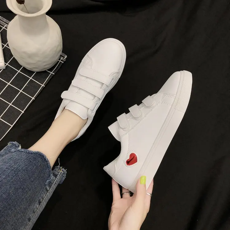 

Velcro Shoes White Women's 2019ins Super Fire Korean-style Ulzzang Flat Heart Casual Shoes