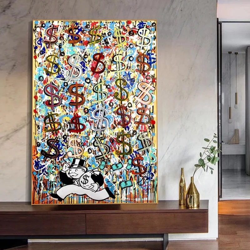 Abstract Dollar Monopoly Man Funny Posters And Prints Graffiti Raining Money Wall Art Canvas Painting For Living Room Decoration
Abstract Dollar Monopoly Man Funny Posters And Prints Graffiti Raining Money Wall Art Canvas Painting For Living Room Decoration