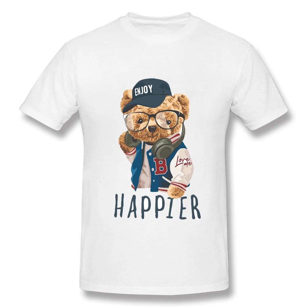 Фото Белая футболка CLOOCL из 100% хлопка 3D графика хип-хоп медведь счастливее мультяшный