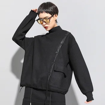 Women Spring New Shirt Black Streetwear Stand Collar Thin Wool Stitching Loose Shirt Female Long Sleeve Casual Blouse Shirts
Women Spring New Shirt Black Streetwear Stand Collar Thin Wool Stitching Loose Shirt Female Long Sleeve Casual Blouse Shirts