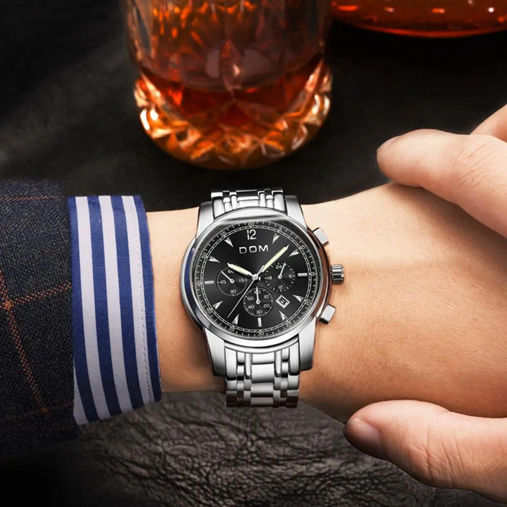 Часы DOM мужские люксовый бренд хронограф спортивные часы водонепроницаемые
