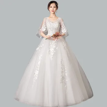 Wedding Dresses CR667 White Lace Vestidos De Noiva Sequin Lace Elegant Bridal Dresses Embroidery Half Sleeve Wedding Gown 2020 
Wedding Dresses CR667 White Lace Vestidos De Noiva Sequin Lace Elegant Bridal Dresses Embroidery Half Sleeve Wedding Gown 2020
