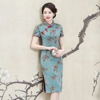 Women Summer Vintage Dresses Green Redd Flower Pattern Mandarin Collar Slim Fit Side Slit Chinese Button Design Robe Tunic Dress
Women Summer Vintage Dresses Green Redd Flower Pattern Mandarin Collar Slim Fit Side Slit Chinese Button Design Robe Tunic Dress