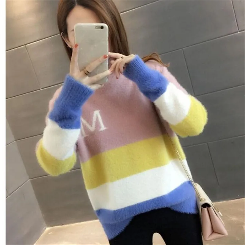 Women Sweater 2020 Autumn Winter Long Sleeve Block Stripe Thick Warm Christmas Chic Pullover Sweaters Suete Pink Brown Yellow
Women Sweater 2020 Autumn Winter Long Sleeve Block Stripe Thick Warm Christmas Chic Pullover Sweaters Suete Pink Brown Yellow
