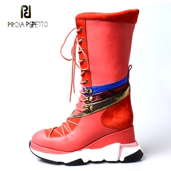Prova Perfetto Black Red Genuine Leather Lace Up Casual Boots Women Sneaker Shoes Increased Platform Mid Calf Boots Wedge Heel
Prova Perfetto Black Red Genuine Leather Lace Up Casual Boots Women Sneaker Shoes Increased Platform Mid Calf Boots Wedge Heel