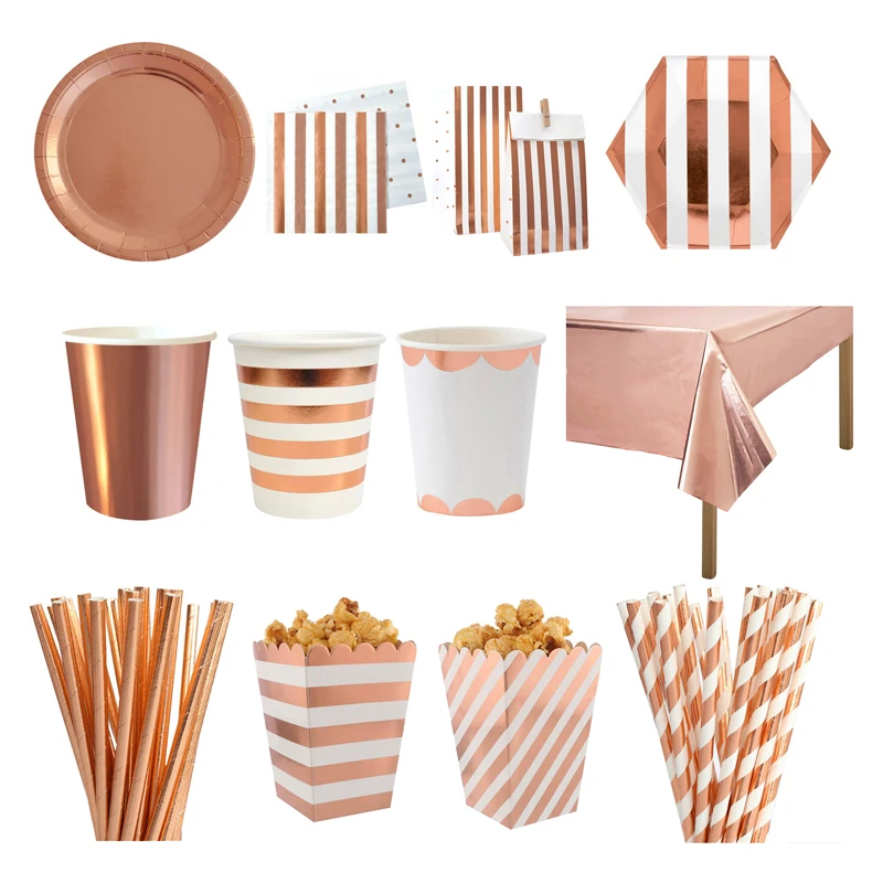 Rose Gold Disposable Party Tableware Paper Plates Napkins Straws Cups Baby Shower Birthday Party Decoration Kids Party Supplies
Rose Gold Disposable Party Tableware Paper Plates Napkins Straws Cups Baby Shower Birthday Party Decoration Kids Party Supplies