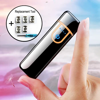 

Hot sale USB Metal Charging Lighter windprood electronic lighters Touch sensitive for men gadgets cigarette Smoking Accessories