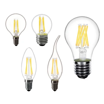 

LED Filament Bulb 2W 4W 6W 8W E14 E27 Edison Glass Retro Vintage Lamp C35 C35L G45 A60 ST64 Warm White AC 220V 360 Degree