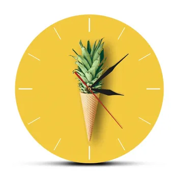 Ice cream Cone with Pineapple Leaves Yellow Background Acrylic Wall Hanging Clock Fruit and Candy Design Minimalist Wall Watch
Ice cream Cone with Pineapple Leaves Yellow Background Acrylic Wall Hanging Clock Fruit and Candy Design Minimalist Wall Watch