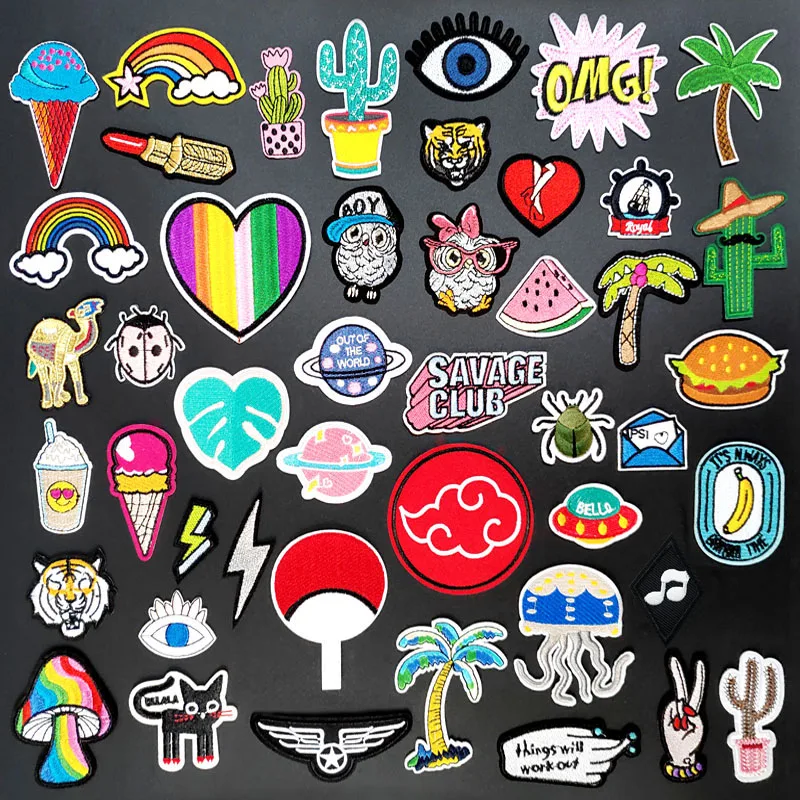 Hamburger Cloud Bird DIY Iron on Patch Sew On Patches for Clothing Embroidered Sewing Applique Cactus Insect | Дом и сад