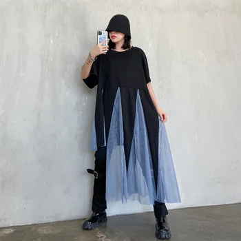 Black and Blue Contrast Color Female Casual Dress 2020 Summer Loose Stitching Perspective Mesh Asymmetrical Hem Long Dress
Black and Blue Contrast Color Female Casual Dress 2020 Summer Loose Stitching Perspective Mesh Asymmetrical Hem Long Dress