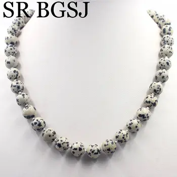 

Free Ship 10mm Dalmatian Jaspers Round Gems Beads Knot Natural Stone Chocker Beaded Jewelry Necklace Strand 17.5"