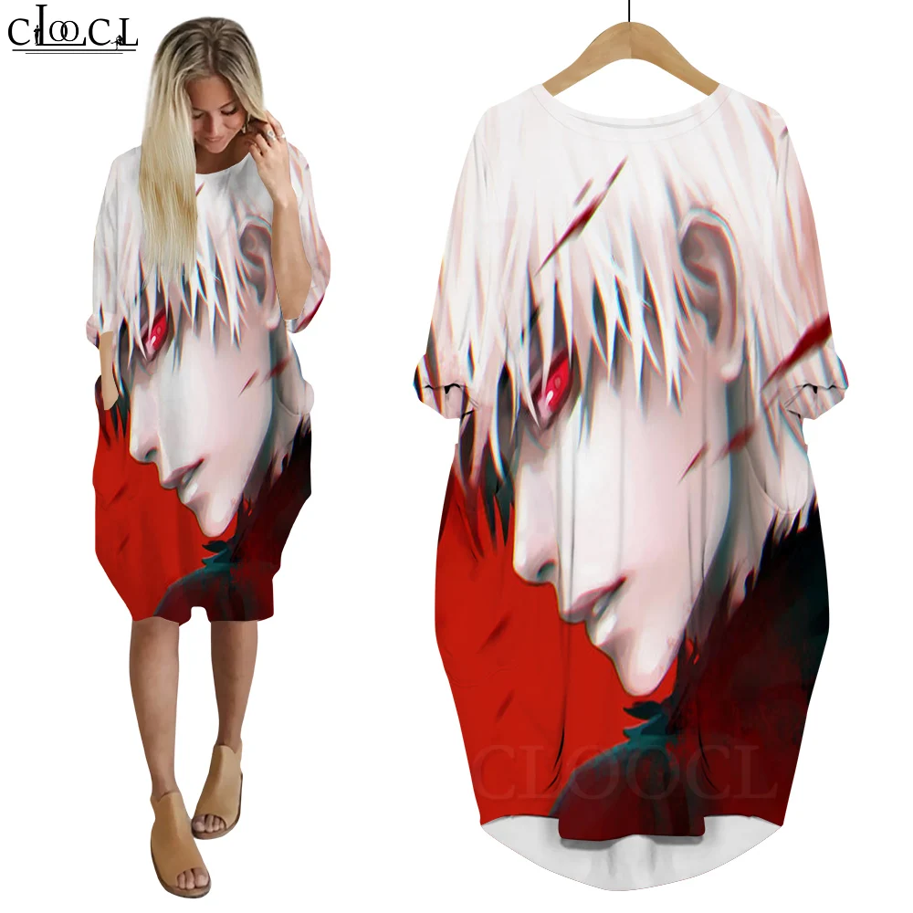 

CLOOCL Women Dress Tokyo Ghoul Anime 3D Printed Loose Daughter Dresses Long Sleeve Harajuku Streetwear Fashion Pocket Dress