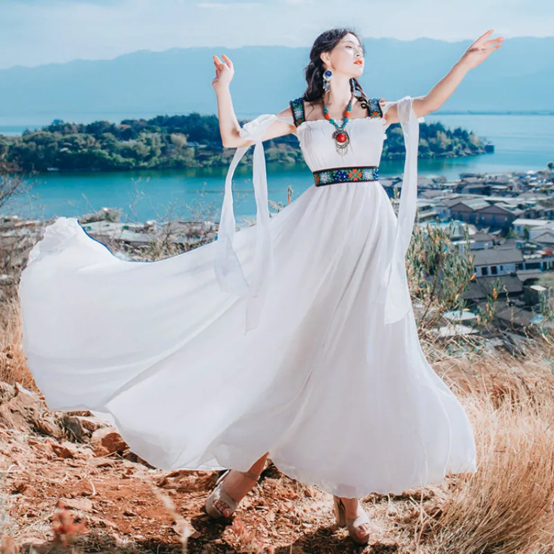 2019 Brand New Ethnic Embroidered Chiffon Lace Retro Long Dress Boho Style Sleeveless Bowtie Suspender Maxi Dress Vestidos
2019 Brand New Ethnic Embroidered Chiffon Lace Retro Long Dress Boho Style Sleeveless Bowtie Suspender Maxi Dress Vestidos