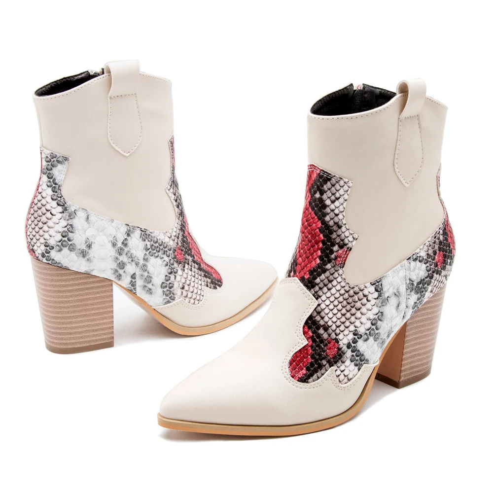 Fashion women's ankle boots Serpentine patchwork pointed toe chunky heel autumn boots female side zipper martin bottines western 
Fashion women's ankle boots Serpentine patchwork pointed toe chunky heel autumn boots female side zipper martin bottines western