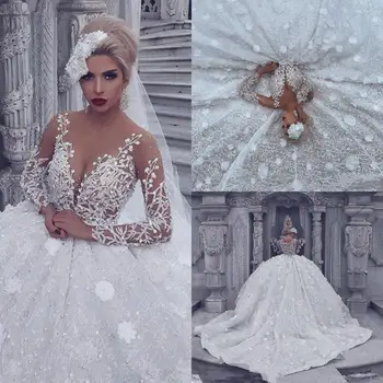 Arabic Vintage Ball Gown Wedding Dresses with Beads Lace Long Sleeve 3D Flowers Royal Bridal Gowns vestido de novia
Arabic Vintage Ball Gown Wedding Dresses with Beads Lace Long Sleeve 3D Flowers Royal Bridal Gowns vestido de novia