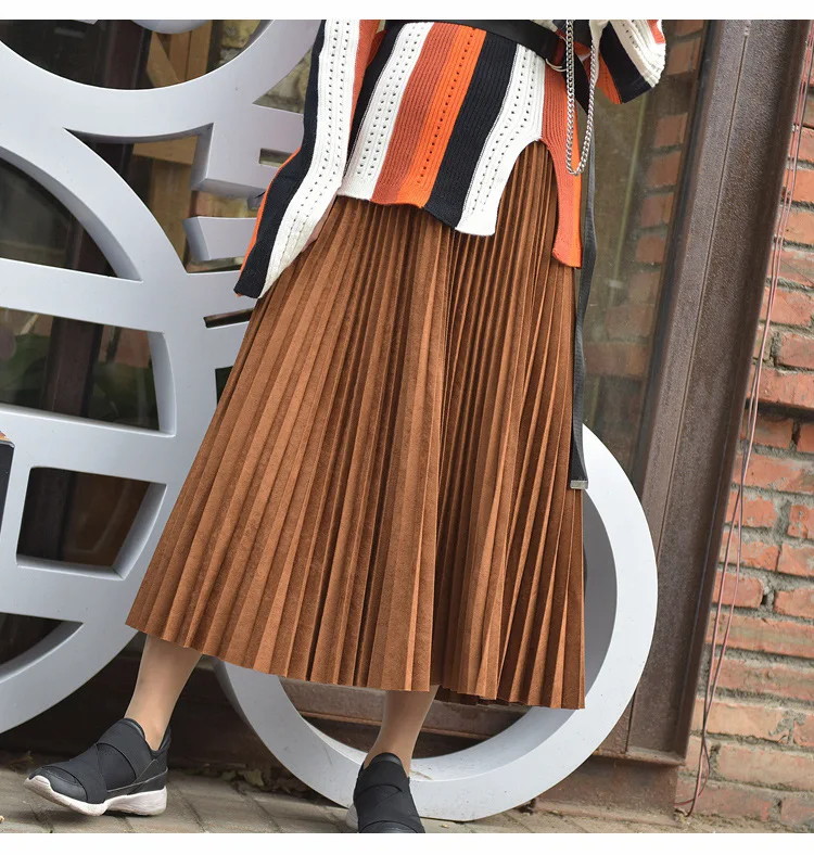 Women Pleated Suede Long Skirt Vintage OG0694 Women Pleated Suede Long Skirt Vintage OG0694