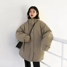 

2021 Winter Jackets Parkas Women Khaki Korean Oversize Loose Padded Down Jacket Hong Kong Hooded Quilted Coats Warm Women's Tops