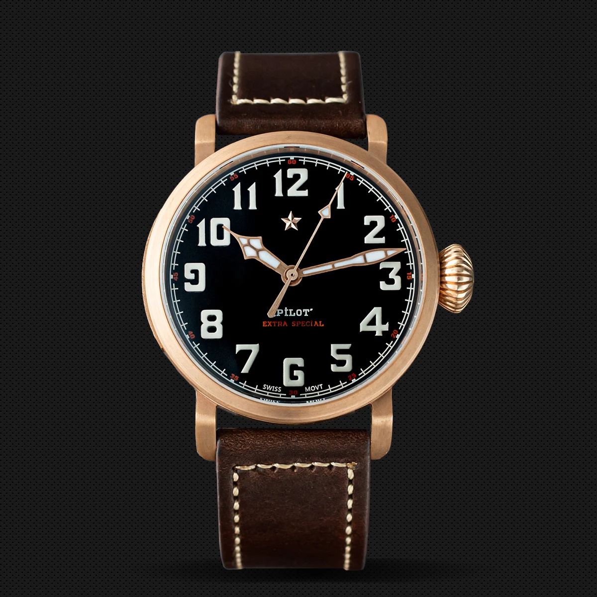 

SUGESS Luxury Watch ETA2824 Automatic Movement CuSn8 Bronze 42mm Case Sapphire Crystal Swiss BGW9 Luminous Horween Leather Strap