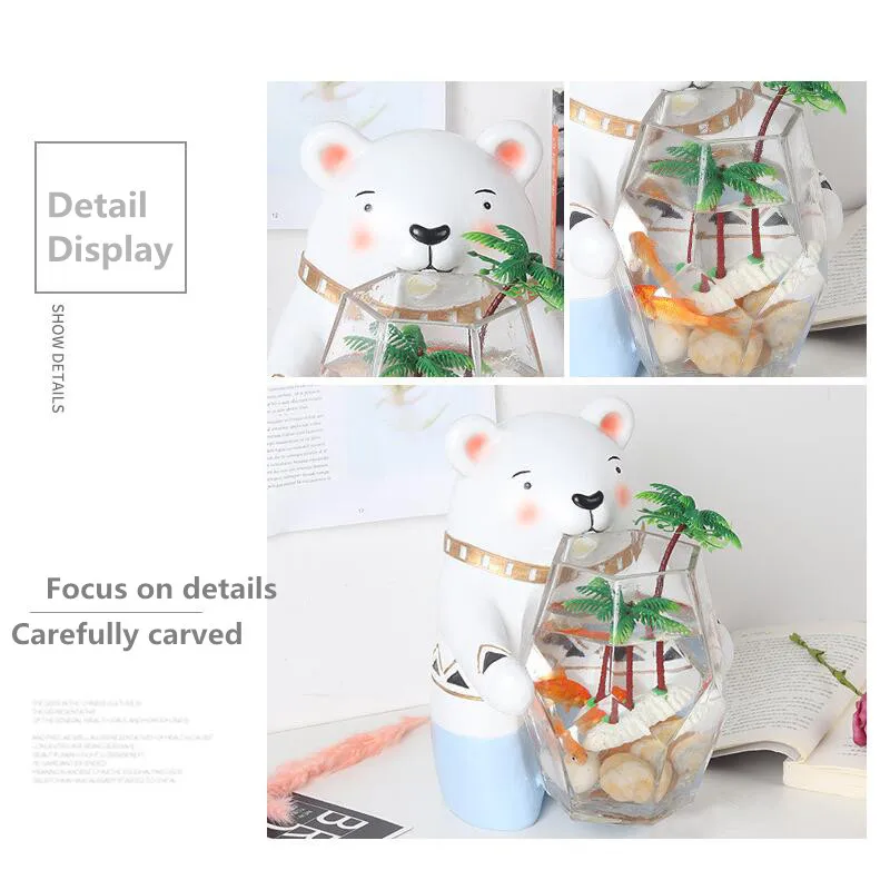 6 Hot Selling Indoor Office Decoration Creative Mini Aquariums Goldfish Betta Fish Bowl Aquatic Pet Supplies Cute Bear Style