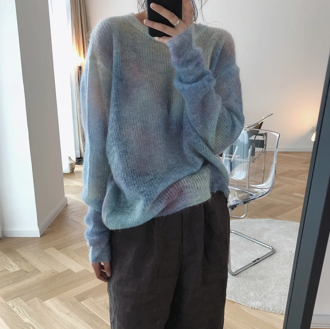 Early Autumn New Style Korean-Style Lazy Wind Transparent Mohair O Neck Crew Neck Sweater Loose-Fit Blooming Tie-Dye Top Wo
Early Autumn New Style Korean-Style Lazy Wind Transparent Mohair O Neck Crew Neck Sweater Loose-Fit Blooming Tie-Dye Top Wo