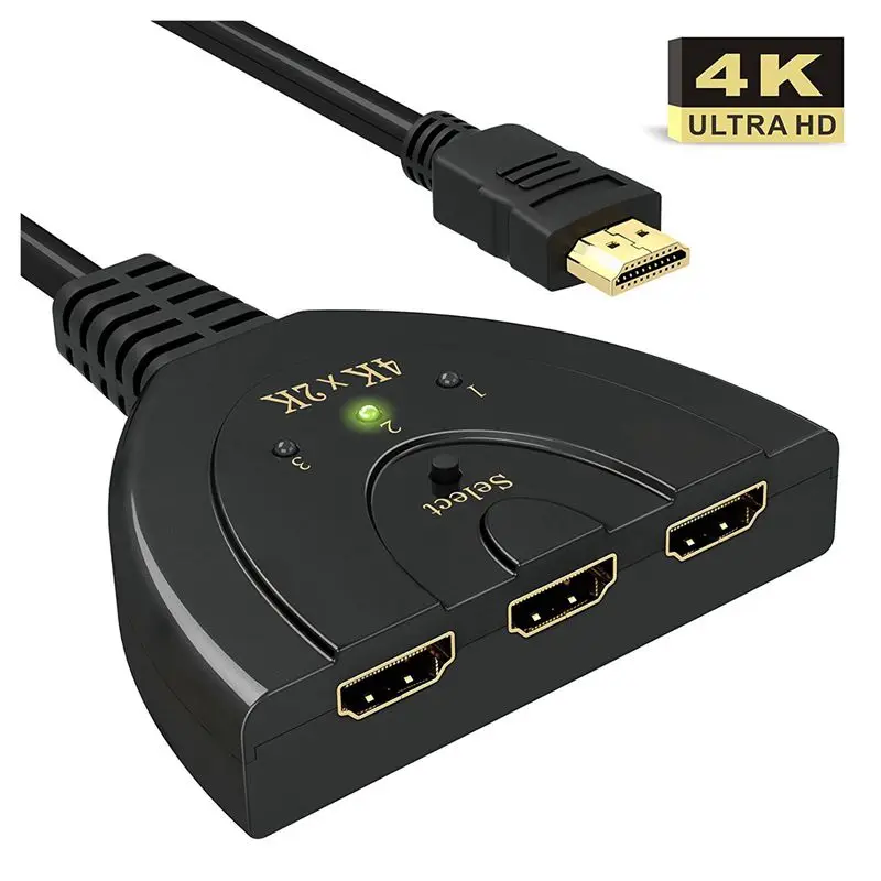 HDMI Switch 4K, 3-Port HDMI Splitter HDMI Switcher Supports 4K/Full HD1080p/3D with High Speed Pigtail Cable 
HDMI Switch 4K, 3-Port HDMI Splitter HDMI Switcher Supports 4K/Full HD1080p/3D with High Speed Pigtail Cable