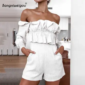 Bangniweigou Elegant Slash Neck Ruffle Pleat Sweet Playsuit White Summer Long Sleeve Linen Short Jumpsuit Overalls Shorts Romper 
Bangniweigou Elegant Slash Neck Ruffle Pleat Sweet Playsuit White Summer Long Sleeve Linen Short Jumpsuit Overalls Shorts Romper