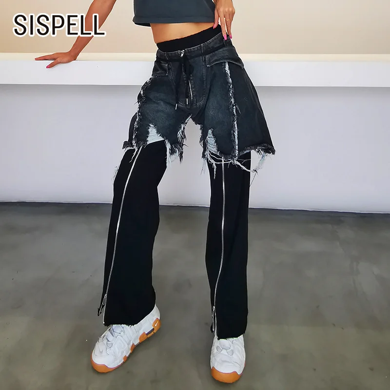 SISIPELL Patchwork Denim For Female Straight Pants High Waist Strap Loose With Zipper Women's Pants Fashion Streetwear New
SISIPELL Patchwork Denim For Female Straight Pants High Waist Strap Loose With Zipper Women's Pants Fashion Streetwear New