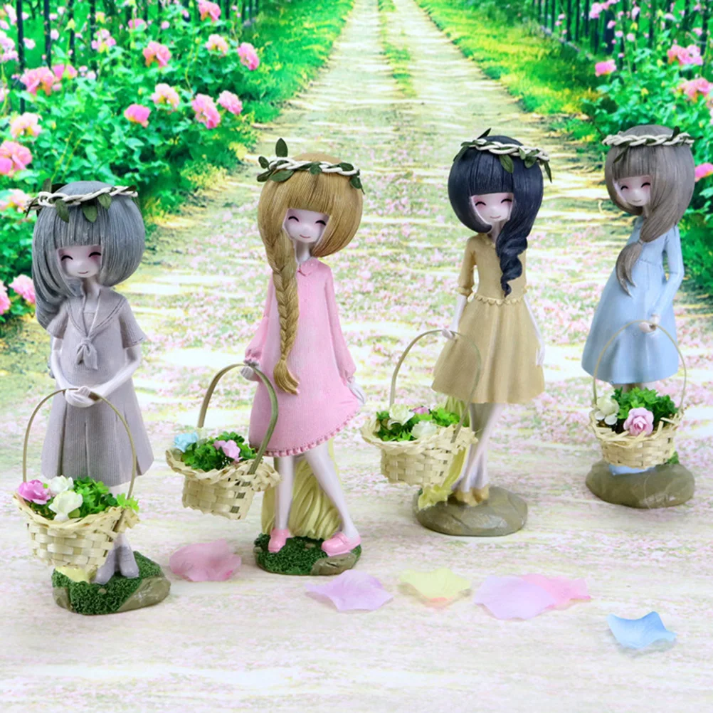 resin figurines creative flower basket figurines decor girl