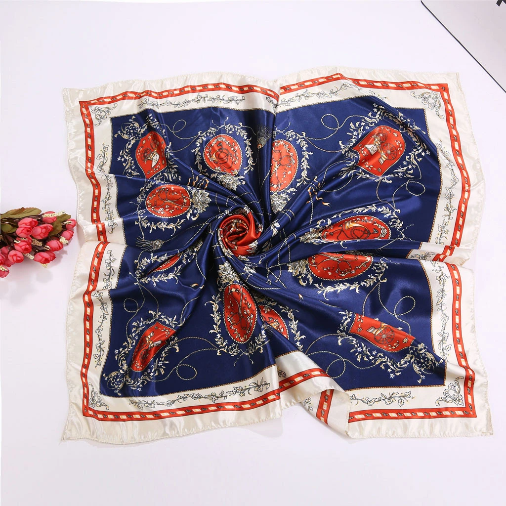 90X90cm Twill Square Scarf Hair Tie Women Elegant Small Vintage Skinny Retro Head Neck Silk Scarf Scarves Foulard 919