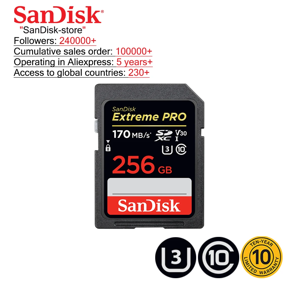 

SanDisk Extreme PRO SD Card 32GB SDHC 95MB/S 64GB 128GB 256GB SDXC UHS-I U3 Class10 170MB/S Flash Memory Cards SD Memory Card