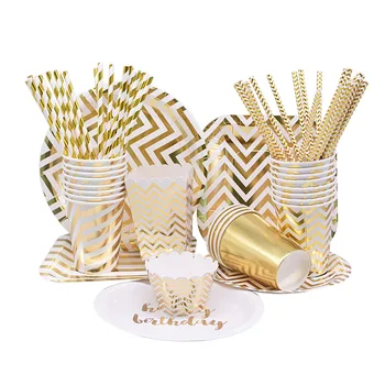 8pcs Gold Disposable Tableware Set Wave Strip Pattern Plates Cups Popcorn Box Happy Birthday Dishes Xmas Wedding Party Supplies
8pcs Gold Disposable Tableware Set Wave Strip Pattern Plates Cups Popcorn Box Happy Birthday Dishes Xmas Wedding Party Supplies