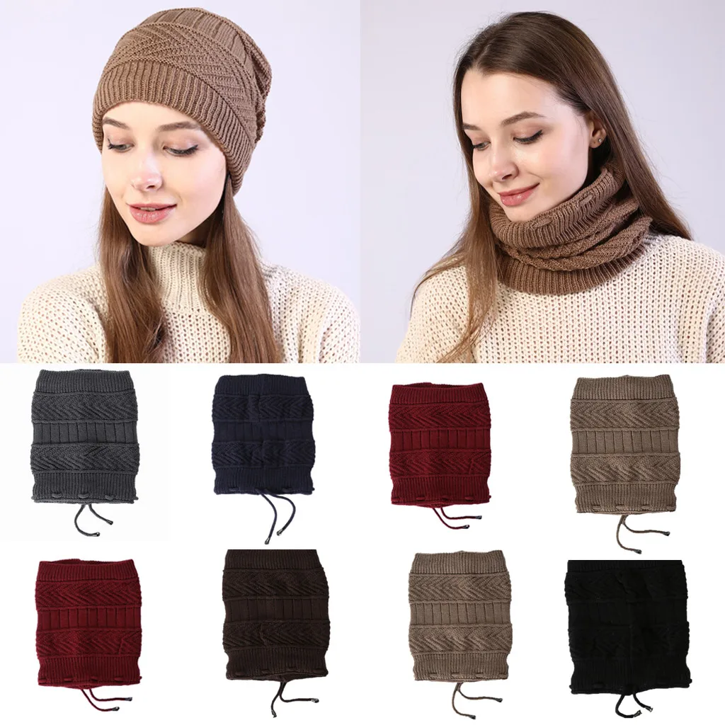 Фото Women Keep Warm solid Polar Fleece Neck Warmer Thermal Snood Scarf Winter Casual Knitted Hat Wool Hemming Ski Beanies 2019 | Аксессуары