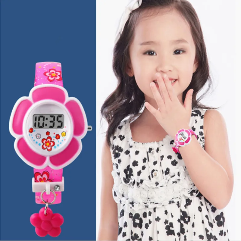 Модные детские часы милые с цветами Мультяшные силиконовые цифровые наручные
