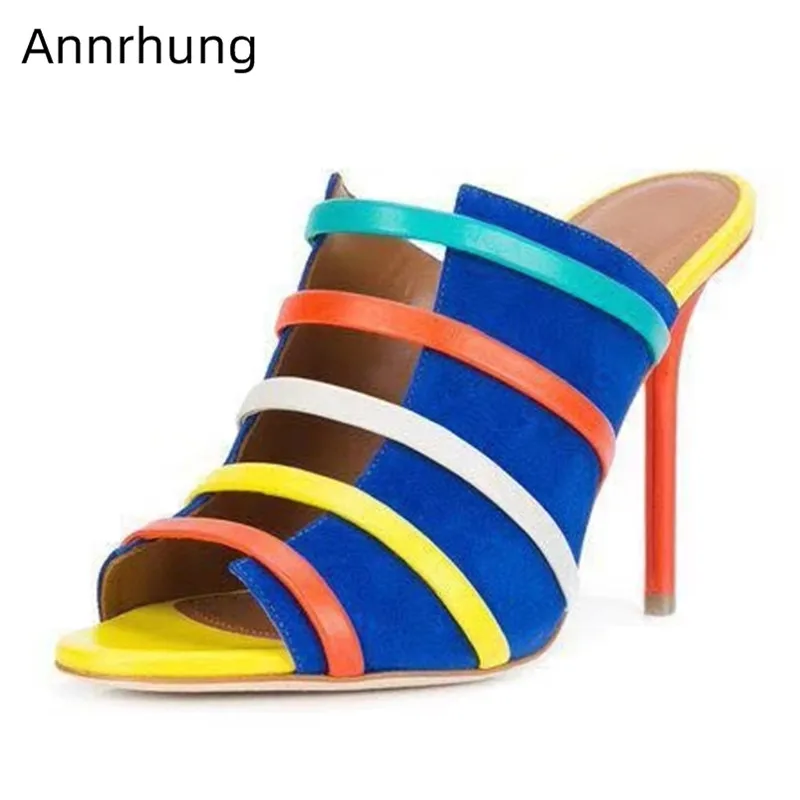 Colourful Narrow Band Slippers Women Stiletto High Heels Front Cut Out Open Toe Slingbacks Mules Runway High Heels Slippers
Colourful Narrow Band Slippers Women Stiletto High Heels Front Cut Out Open Toe Slingbacks Mules Runway High Heels Slippers