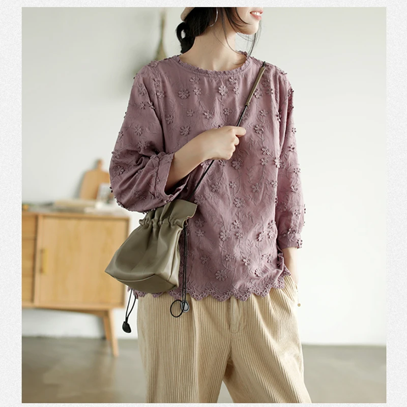 NINI WONDERLAND 2019 Autumn Embroidery Flower Tshirt Women Three Quarter Sleeve Vintage Tops Female Cotton Solid Loose T Shirts
NINI WONDERLAND 2019 Autumn Embroidery Flower Tshirt Women Three Quarter Sleeve Vintage Tops Female Cotton Solid Loose T Shirts