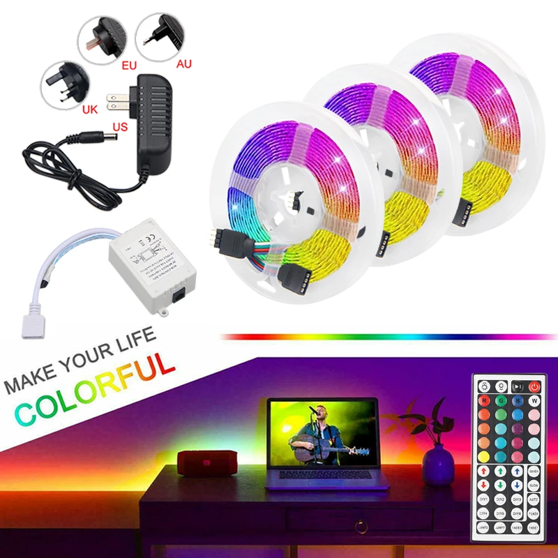 49.2FT 15M RGB LED Strip Light Waterproof 12V DC Power Full Kit 3528 lamp Flexible Controller+Adapter SMD IR 44 Key Remote
49.2FT 15M RGB LED Strip Light Waterproof 12V DC Power Full Kit 3528 lamp Flexible Controller+Adapter SMD IR 44 Key Remote