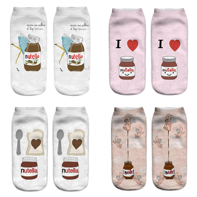 

Women funny cute 3D print foods white nutella character socks unisex happy cartoon donuts biscuit dessert gift socks Dropship