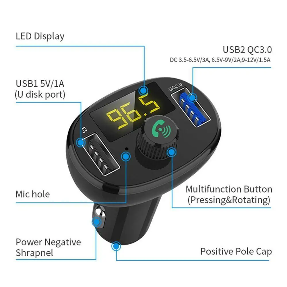 Car Kit QC3.0 USB Charger Music Radio Bluetooth Receiver FM Transmitter Modulator Handsfree MP3 Player
Car Kit QC3.0 USB Charger Music Radio Bluetooth Receiver FM Transmitter Modulator Handsfree MP3 Player