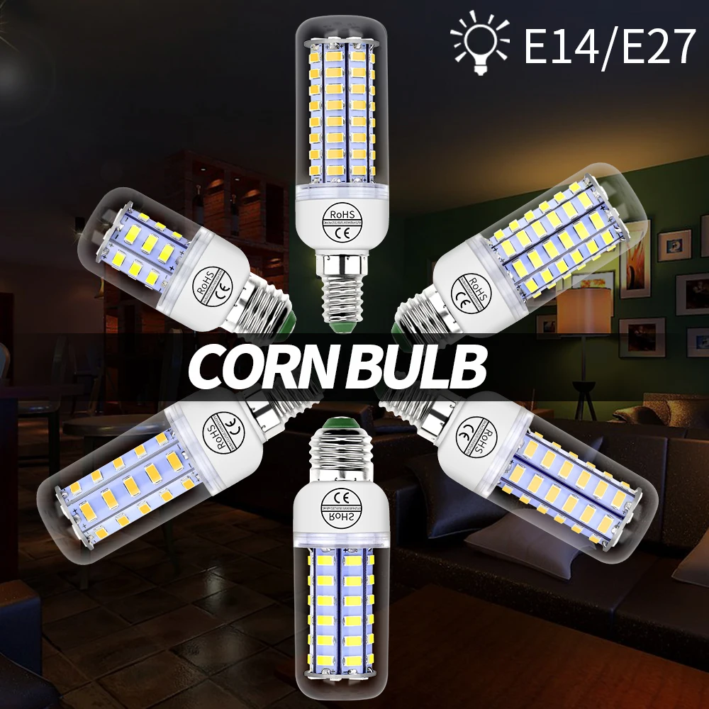 E14 LED Lamp Corn Bulb G9 220V E27 Light GU10 Bombillas 24 36 48 56 69 72leds B22 Candle Chandelier Lighting 5730 | Освещение