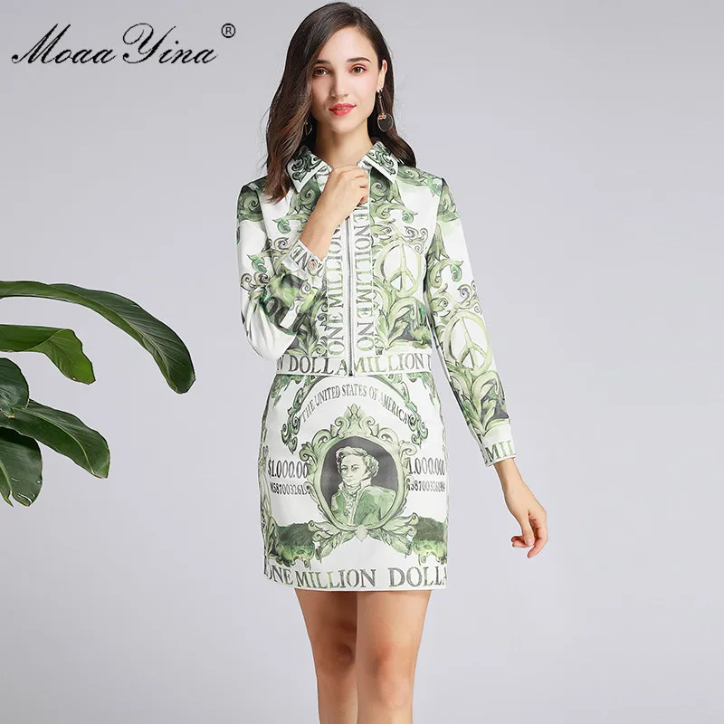 MoaaYina Fashion Designer Suit Spring Autumn Women Long sleeve US dollar Print Zipper Tops+Short skirt Two-piece set
MoaaYina Fashion Designer Suit Spring Autumn Women Long sleeve US dollar Print Zipper Tops+Short skirt Two-piece set