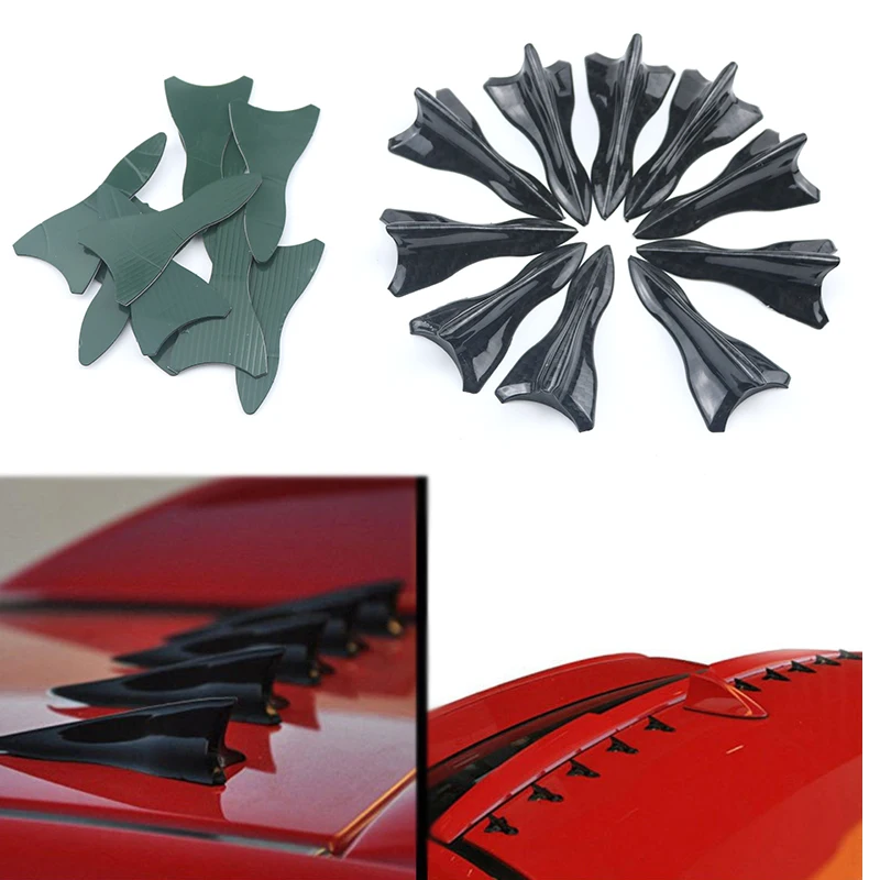 

10Pcs Carbon Fiber Design-Looking Color VORTEX GENERATOR FLEXIBLE PP EVO-STYLE ROOF SHARK FINS SPOILER WING KIT UNIVERSAL