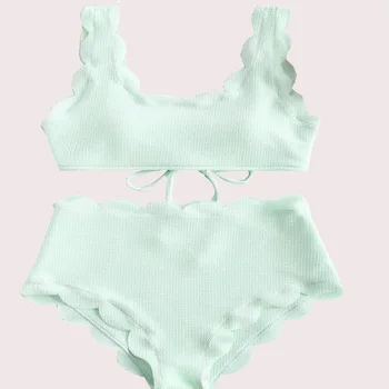 Women Scalloped Textured High Waisted Bikini Set Solid Two Pieces Beach Bathing Suits Swimwear Lace Biquinis Bathing Suits -8
Women Scalloped Textured High Waisted Bikini Set Solid Two Pieces Beach Bathing Suits Swimwear Lace Biquinis Bathing Suits -8